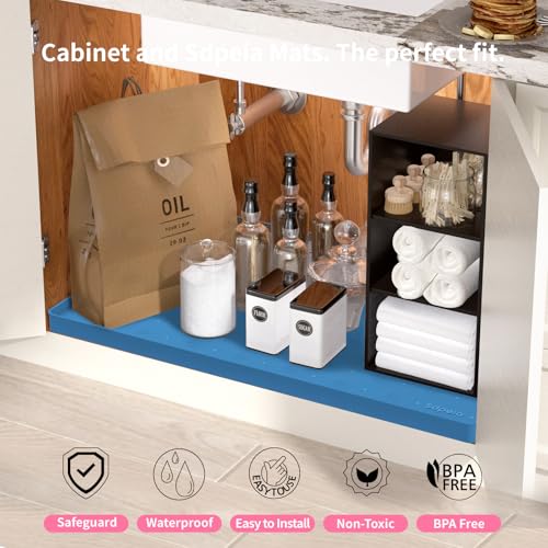 Sdpeia Under Sink Mat 31"×22" Waterproof Silicone Cabinet Liner & Sink Protector for Kitchen & Bathroom, Multi-Purpose Organizers Tray for Pets, Laundry, Cat Litter Mat - color: Ocean Blue, size: 22"W x 31"L