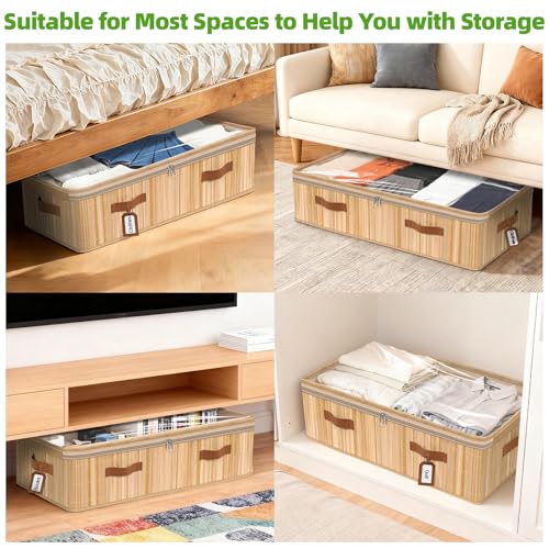 Livole Bamboo Under Bed Storage, 6 inches Underbed Storage Containers, 56L XXL Under Bed Storage Bins with Clear Lid & Label for Clothes, Blankets, Sweater, Shoes, 1 Pack - size: Standard - 6"H