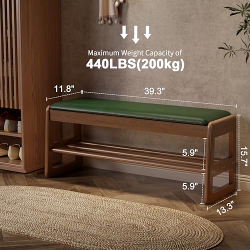AQIMUELE Shoe Rack Bench,2 Tiers Shoe Bench with Storage with Flip-Top,Wood Shoe Rack for Entryway,Hallway（Green Upholstered Seat,11.8" D x 39.3" W x 15.7" H） - color: Green Upholstered Seat, size: 11.8"D x 39.3"W x 15.7"H