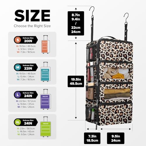 Suitcase Organizer, Travel Luggage Organizer Hanging Shelves Packing Cube Closet/Collapsible Portable Travel Organizer for Carry-on - color: Leopard Print-S-4 Tier, size: Small