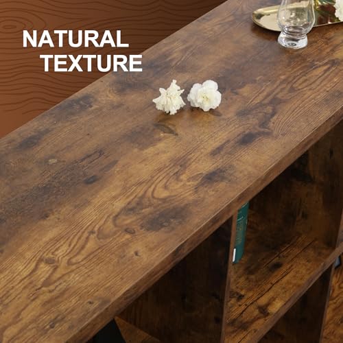8 Cube Storage Organizer Bookshelf, Industrial Horizontal Bookcase, Accent Cubby Shelf, Media Console Table for Living Room, Home Office, 13.6" D x 63" W x 30.9" H, Rustic Brown - color: Rustic Brown, size: 8 Cube- 2 Tier
