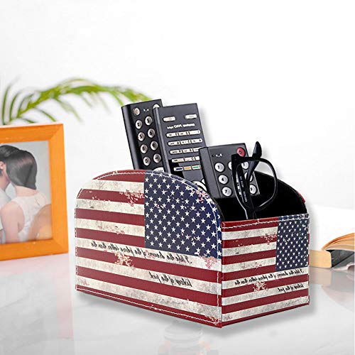 Remote Control Holder Organizer - Leather Table Desk Storage with 4 Spacious Compartments - color: Flag