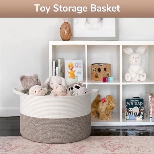 Goodpick Blanket Basket Living Room, 19.7"x19.7"x12.6" Cotton Rope Toy Basket for Blankets, Woven Baskets for Storage, Toy Storage - color: Mele, size: 19.7x19.7x12.6 Inch (Pack of 1)