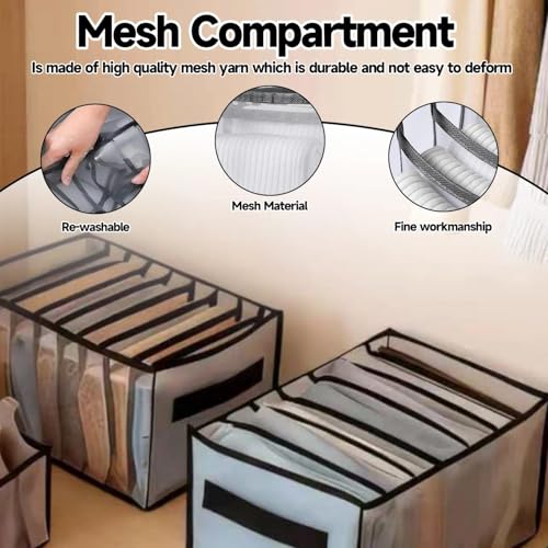 Clothing Storage Box 7-Compartment Fabric Storage Bin, Portable Closet Organizer for Home, Foldable Box with Dividers Travel for Clothes - color: Black