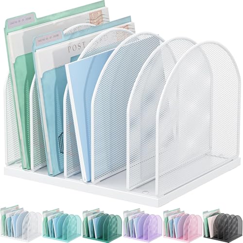 gianotter Desktop File Organizer, Desk Organizer with 5 Compartments, Paper Organizer for Desk, Workspace Organizers for Office Supplies (White, Upright Style) - color: White, size: Upright Style