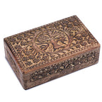 Ajuny Wooden Jewelry Box Tree of Life Carvings Travel Trinket Holder Storage Case Handmade Treasure Box Keepsake 8x5 Inch Multipurpose Organizer Unique Gifts for Men & Women - style: Center Small Tree
