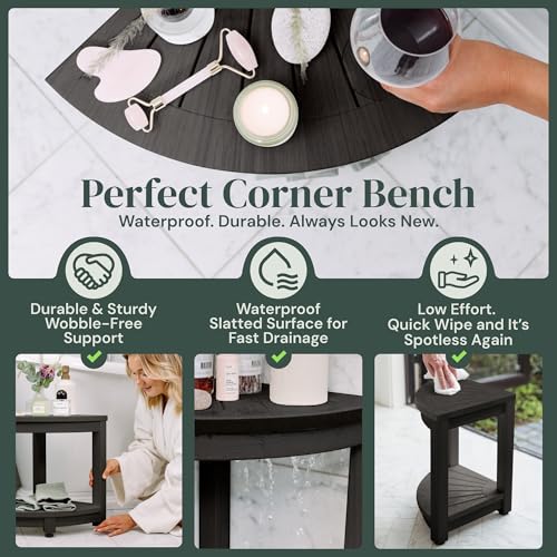 ROHKEX HDPE Corner Shower Stool - Black - Shaving Seat & Shower Stool for Shaving Legs - Non-Slip Feet & Waterproof Bench - Space-Saving Storage & Corner Bench, Home Decor Gifts Idea - color: Black