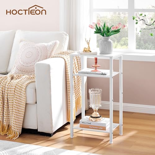 Hoctieon 3 Tier End Table, Telephone Table, Narrow Side Table with Storage, Nightstand for Small Spaces, Metal Frame, for Living Room, Bedroom, Sofa Couch, Hall, Easy Assembly, White - color: White, size: 1 Pack