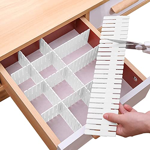 Drawer Divider Adjustable DIY Storage Organizer Separator for Tidying Clutter Cutlery Underwear Socks Clothes Dresses Desk & Box in Kitchen Bathroom Bedroom Office (Cut at Will) - color: White 16pcs