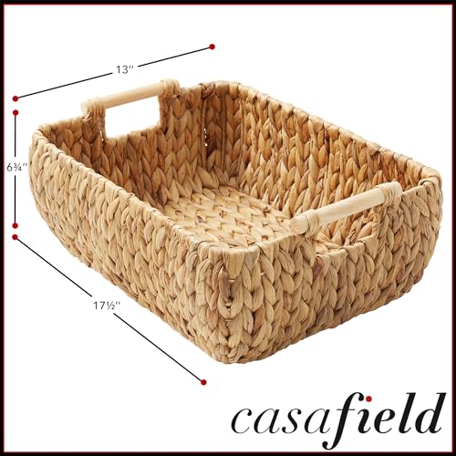 Casafield Set of 2 Water Hyacinth Oval Storage Baskets with Wooden Handles - Large, Woven Bin Organizers - color: Natural - Hyacinth, size: Set of 2 - Large