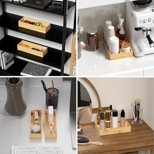 Lixple Bamboo Drawer Organizer for Kitchen Utensils, 2 Pack Stackable Cutlery Trays, Fits 1/2" Knives and Silverware, 10" x 3.5" x 2" (Outer), 9.3" x 2.8" x 1.3" (Inner) - color: Yellow, size: 10 x 3.5 x 2 Inch