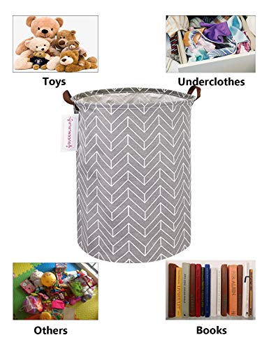 QUEENLALA Large Storage Basket,Laundry Hamper/Bathroom/Home Decor/Collapsible Round Storage Bin,Boys and Girls Hamper/Boxes/Clothing(Grey Wheat) - color: Grey Wheat