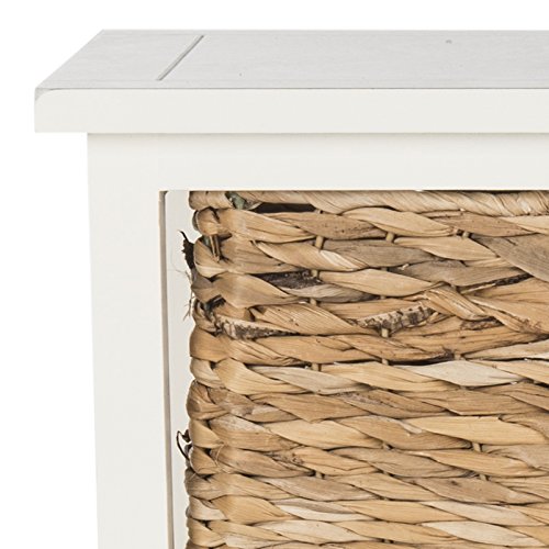 SAFAVIEH Home Collection – Halle Vintage White Storage Side Table with Wicker Baskets, Farmhouse Accent Storage, Fully Assembled (AMH5738B) - color: Vintage White