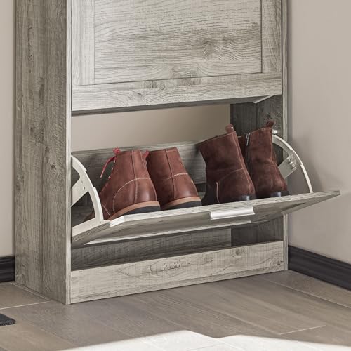 SoBuy Shoe Storage Cabinet Entryway, Slim Shoe Rack Freestanding, Narrow Shoe Organizer 2 Flip-Drawers Shoe Cupboard for Mudroom Front Door Entrance Hallway Bedroom, FSR137-HG (Grey) - color: Grey, size: 2 Drawers