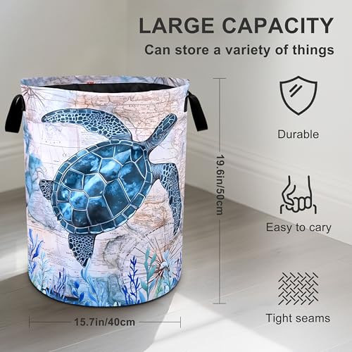 Sea Turtle Laundry Basket Foldable Oxford Cloth Tote Bag Laundry Hamper Clothes Storage Bucket Organizer For Bathroom/Laundry Storage/Bedroom 19.6x15.7 Inch - color: Sea Turtle