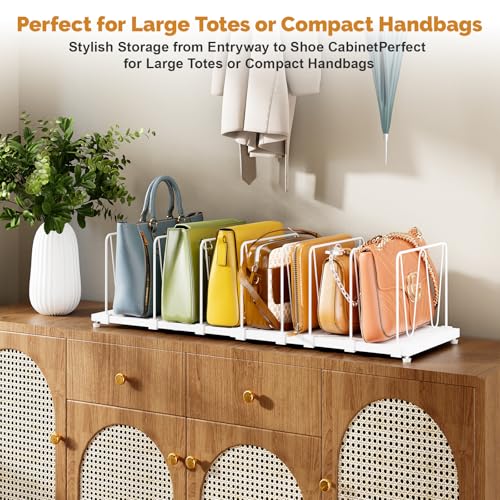 Dmevkic Extendable Purse Organizers Purse Storage. Length 16-28 in. Bag Organizer Purse Holder for Closet with 8 Adjustable Shelf Dividers Patent Pending - size: Regular Range (16–28")