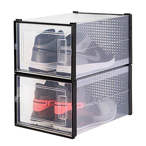OnDisplay Clik Stackable Interlocking Shoe Box System (Medium Clear/Black, Set of 2) - color: Medium Clear/Black, size: Set of 2