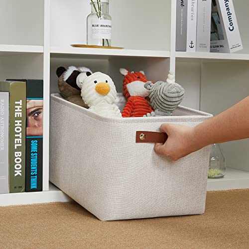 DULLEMELO Fabric Organizer for Storage, Office, Home, Nursery - Small Fabric Storage Basket with Handles (Beige) - color: Beige, size: Medium-15"x11"x9.5"
