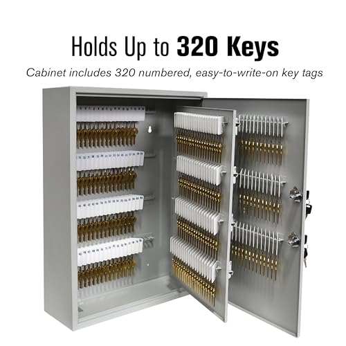 BankSupplies STEELMASTER 320 Key Cabinet - Dual Lock Control Key Box - Welded 22 Gauge Steel Construction - Scratch Resistant - Write-On Key Tags for Easy Identification
