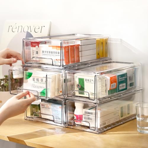 clear Drawer-Type Plastic Storage Box Bins Organizer，Family First Aid Kits Medicine cabinet Box Organizer,Closet ，Shelf，Ointments, Adhesive Bandages，Cosmetics,Office Items (clear, 2L) - size: 2L