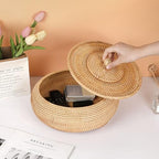 Hipiwe Round Rattan Boxes with Lid, X-Large Woven Bread Basket Natural Rattan Basket Wicker Storage Box Decorative Basket for Coffee Table Farmhouse Picnic Fruit Storage Basket - size: X-Large,10.3"D x 4.3"H