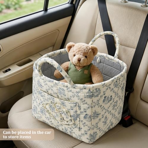 Floral Fabric Storage Basket Car Interior Storage Basket Underwear Sundries Laundry Baskets Supplies Home Organizer Bag (blue 2) - color: blue 2