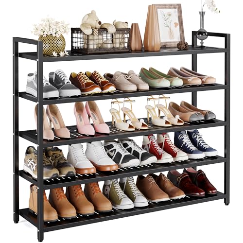 5-Tier Heavy Duty Metal Shoe Rack, 200 lbs Load Capacity Shoe Organizer with Reinforced Steel Tubes, No-Wobble Free Standing Shoe Shelf for Entryway, Closet, Bedroom, Dorm – Easy Assembly, Black - color: Black, size: 5Tier/35.4"H×42.1"W×9.8"D
