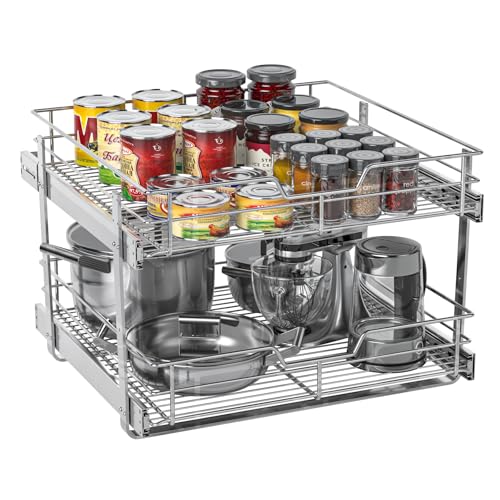 ZOINLIY Pull Out Cabinet Organizer, Versatile Slide Out Kitchen Organizers and Storage,Heavy Duty Drawer Cupboard Storage Basket, Smooth Sliding, Chrome Finish (2-Tiers-24¼''W×22“D) - size: 2-Tiers 24¼''W×22“D