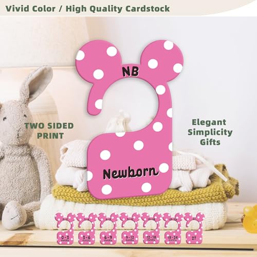 JMOST Girl Baby Closet Dividers for Nursery Closet Organizer, Newborn to 24 Months Size Clothes, Cute Pink Hangers with Size Dividers, Double Sided - color: Pink