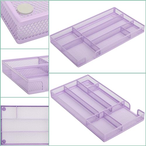 Annova Desk Drawer Organizer/Storage Tray - Metal Mesh with Dividers for Pens, Desktop Accessories, Bathroom, Kitchen, Makeup and Office Supplies (Small, Light Purple) - color: Light Purple, size: Small