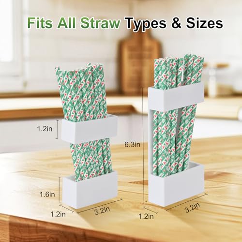 2 PACK Acrylic Straw Holder for Cabinet Doors, Reusable Straw Organizer with Ultra-Sticky Adhesive, Small Kitchen Accessories Container, Fits Both Short & Long Straws (White) - color: White