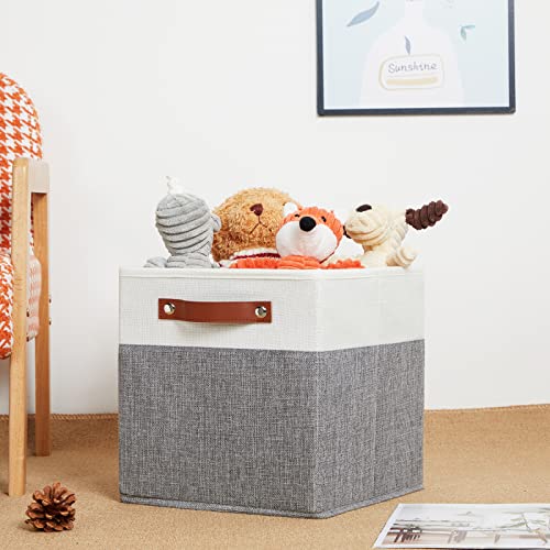 HNZIGE Set of 4, Foldable Storage Cube Bin Baskets, Fabric 11x11 Cube Storage Bins for Storage with Handles, Shelf Bins for Cube Home Toy Nursery Closet(White Gray) - color: Gray White, size: 11"x11"x11"-4pack