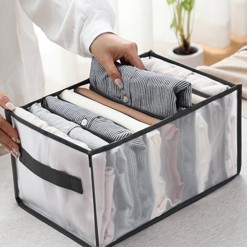 9 Compartment Clothing Organizer for Jeans and Shirts Storage Box with Handles Closet Drawer Solution for Home Use (Black) - color: Black, size: 5.4X3.1X3.8inch