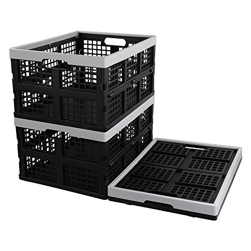 Kekow 28 L Black Plastic Collapsible Storage Basket, 3-Pack Folding Crates Storage - size: 28 L