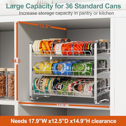 MAXIFFE 3 Tier Can Organizer for Pantry, Space-Saving Adjustable Easy Assembly Metal Sturdy Hold 36 Cans Storage Rack Holder Dispenser for Kitchen Countertop Cabinet RV, for Soda Drinks Fruits, Chrome - color: Chrome, size: 3 Tier - 1 Pack