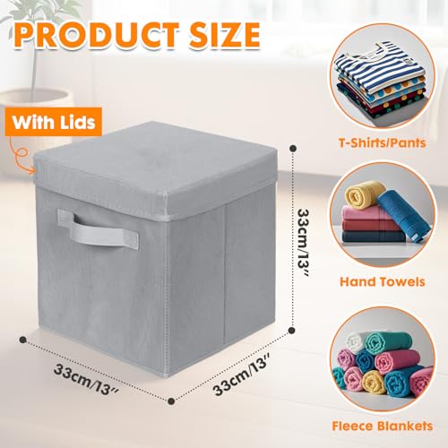 ShellKingdom Storage Bins, Foldable Fabric Storage Cubes with Lid, Clothes Storage Organizer Drawer For Closet Toys Storage, 13 X 13 X 13 INCH, 2 Pack (Grey) - color: Grey, size: 13 inch (2 Pack)