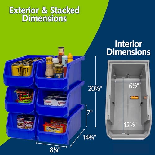 ReadySpace Plastic Containers for Organizing and Storage Bins for Closet, Kitchen, Office, Garage or Pantry Organization, Stackable Bins, Large (14.8" x 8" x 7"), 6-Pack, Blue - color: Blue, size: Large, 6-Pack
