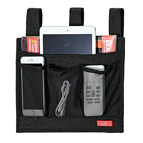 Zafit Linen Bedside Caddy, Bedside Storage Organizer for Hospital Beds, College Dorm Rooms or Baby Bed (Classic 4 Pockets Black) - color: Black, size: Classic 4 Pockets