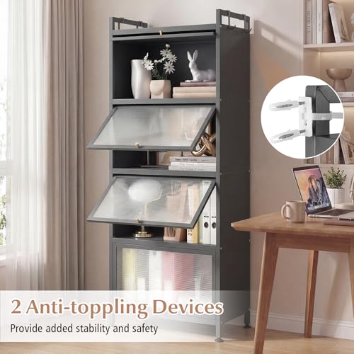 Giantex 5-Tier Kitchen Storage Cabinet, Mobile Microwave Stand with Flip-up PC Doors, Freestanding Kitchen Bakers Rack with 4 Rolling Casters, for Dining Room, Living Room and Study, Grey - color: Grey
