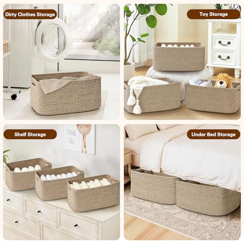 2 Pack Large Storage Basket for Organizing, 17.5"x13"x7" Woven Basket for Shelves, Closet Cube Storage Bins with Wrapped Handle, Cotton Rope Baskets for Kitchen, Clothes, Toys (Natural)) - color: Natural, size: 2 Pack