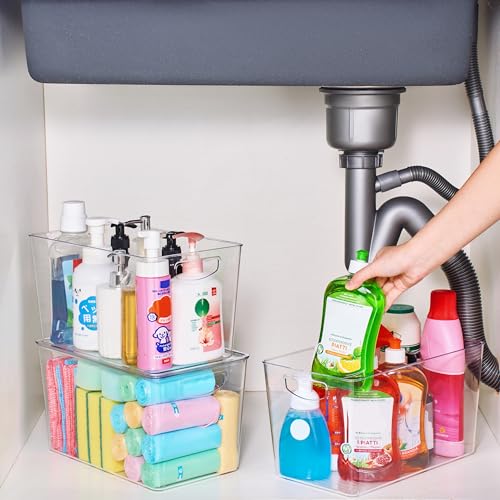 theaoo Clear Storage Bins with Lids Stackable - XLarge Plastic Containers for Pantry Organization and Storage - Perfect for kitchen,Fridge,Laundry Room,Bathroom,Garage,Closet,Cabinet Organizer -8 Pack - size: XL (Pack of 8)
