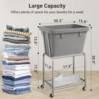ELYKEN Rolling Laundry Hamper with Wheels, Laundry Cart with Removable Bag, Heavy Duty Metal Frame, 2-Tier Clothes Basket Hamper with Shelf for Closet, Bedroom, Bathroom, Laundry Room, Gray - color: Gray, size: 20.3"l X 15.9"w X 30.9"h