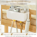 Nitial 2 Pcs Bunk Bed Shelf Hanging Storage Bedside Organizer with Hooks Multi Pockets Plastic Bedside Caddy for Dorm Bed Phone Glasses Rv Loft Bathroom Camper Handrail Book Accessories (White)
