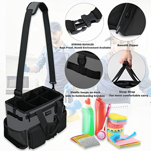 Wearable Cleaning Caddy Bag,Cleaning Supply Tote for Cleaning Supplies, Cleaning Organizer with Adjustable Shoulder and Waist Straps for Cleaners & Housekeepers (Grey, Large) - color: Black-Grey, size: Large
