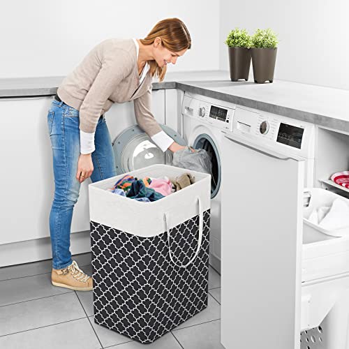 StorageRight Laundry Basket Hamper Large Collapsible Laundry Hamper with Easy Carry Handles，Freestanding Clothes Hampers for Laundry, Bedroom, Dorm, Clothes, Towels, 75L, Clover Black - color: Clover Black, size: 75L