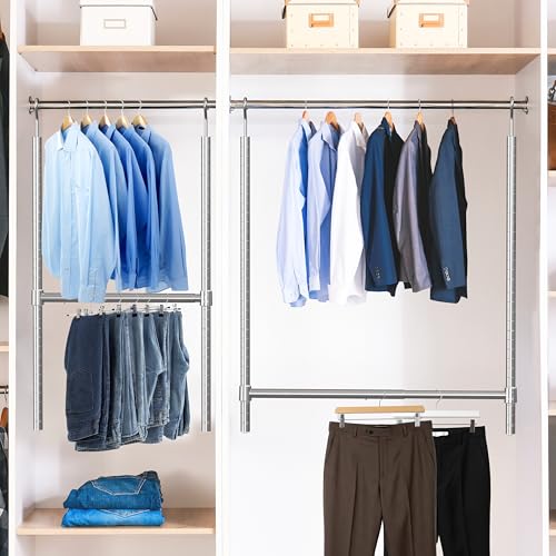 Simple Houseware Adjustable Closet Hanging Rod, Chrome - 2 Pack - color: Chrome, size: 2 Pack