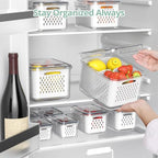 Fruit Storage Containers for Fridge with Removable Colander, 8 Pack Fruit Containers for Fridge with 2 Function Divider Plate, Airtight Storage Container to Keep Berry Fruit Fresh, Dishwasher Safe