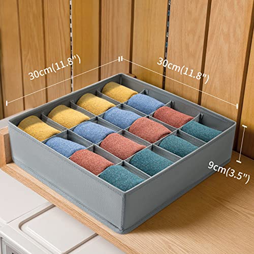 joyoldelf Sock Drawer Organizer Divider Underwear Organizer 16-cell Fabric Dresser Drawer Organizers Storage Boxes for Socks Lingerie, Handkerchiefs, Ties (Grey) - color: Grey, size: 2*16 cells