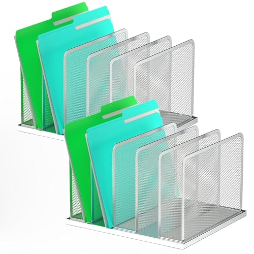 Kuntine.B Desk File Organizer Upright Mesh Desktop Organizer File Sorter Office Organization File Holder for Home, Office & Classroom (Silver, 2 Pack 5-Section) - color: Silver, size: 2 Pack 5-Section