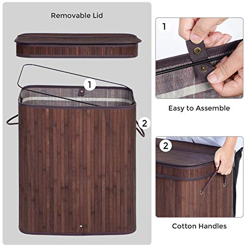 SONGMICS Laundry Hamper with Lid, Bamboo Launry Basket with Handles, Foldable Storage Basket for Laundry Room, Bedroom, 100L, Brown ULCB063K02 - color: Chestnut Brown, size: 100 L
